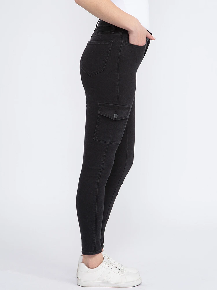 Women's Black Wash Cargo Skinny Jeans