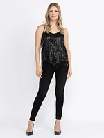 Women's Sequin Fringe Strappy Tank Top