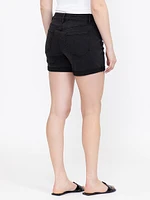 Women's High Rise Black Midi Short With Studs