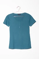 Women's Scoop Neck Ribbed Henley Tee