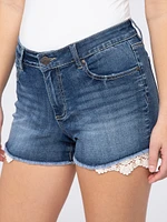 Women's Denim Shortie with Crochet Lace