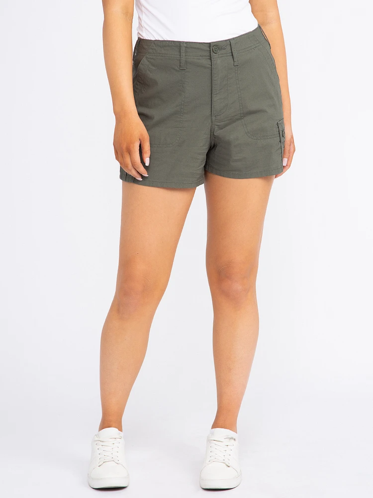 Women's High Rise Poplin Utility Cargo Short