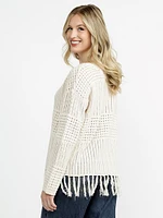 Women's Pointelle Pullover With Fringe