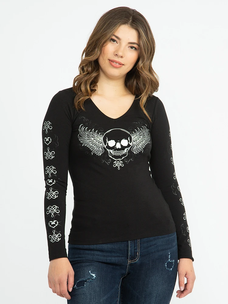 Women's Skull Long Sleeve Tee