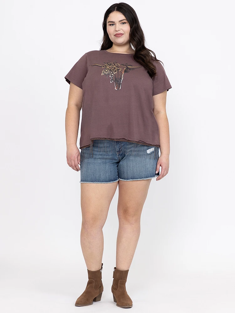 Women's Cow Skull Fringe Tee