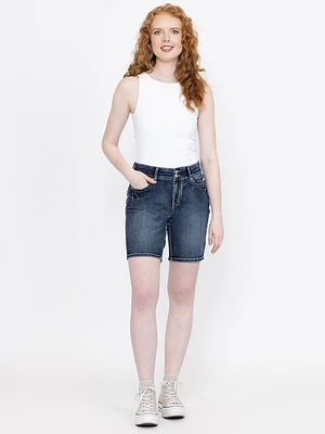 Women's 2 Button Flap Pocket Denim Bermu