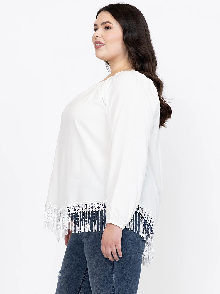 Women's Fringe Hem Peasant Top