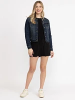 Women's Dark Wash Cropped Denim Jacket