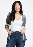 Women's Stripe Roll Sleeve Cardigan