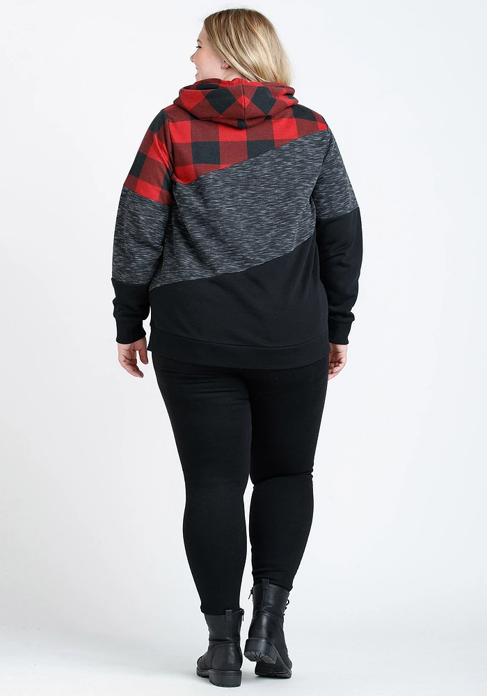 Women's Buffalo Plaid Colour Block Hoodie