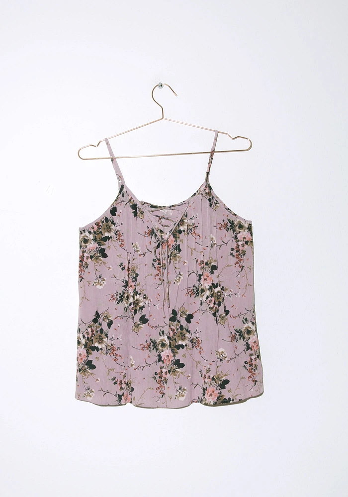 Women's Floral Lace Up Tank