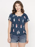 Women's Feather Print Peasant Top