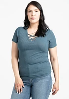 Women's Lace Up Ribbed Tee