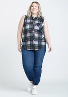 Women's Sleeveless Plaid Shirt