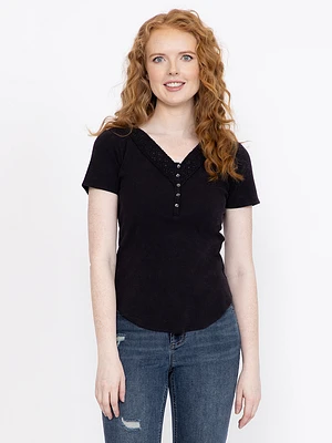 Women's Washed Ribbed Henley Tee