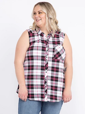 Women's Sleeveless Plaid Shirt
