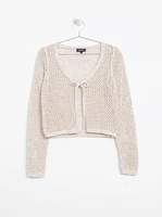 Women's Open Stitch Tie Front Cardigan