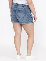 Women's Plus High Rise Rip & Repair Medium Wash Cuffed Shortie