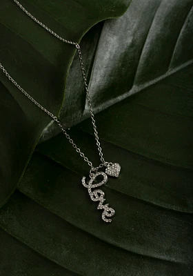 Pave Heart Love Silver Necklace