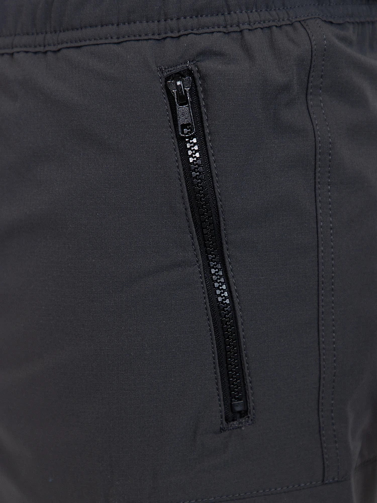 Athletic Grey Nylon Cargo E-Waist Short