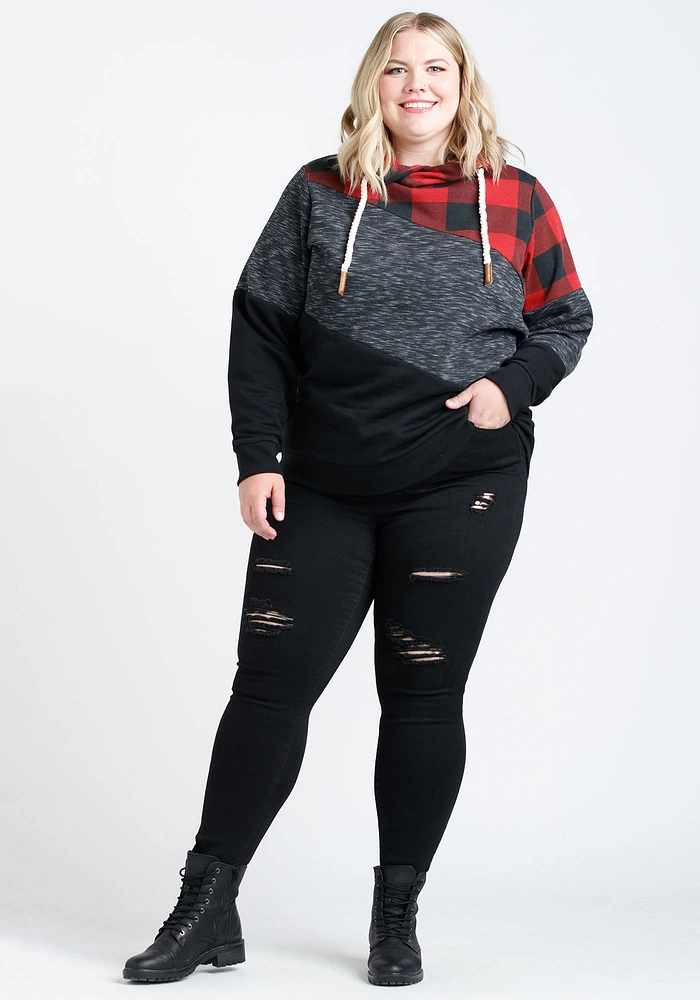 Women's Buffalo Plaid Colour Block Hoodie