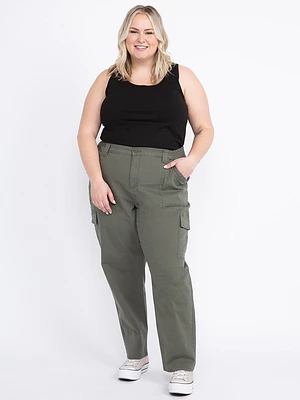 Women's Plus Stretch Canvas Elastic Waist Cargo Pants