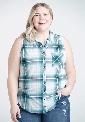 Women's  Sleeveless Plaid Shirt