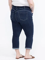 Women's Plus 2 Button Dark Washed Jean Capri