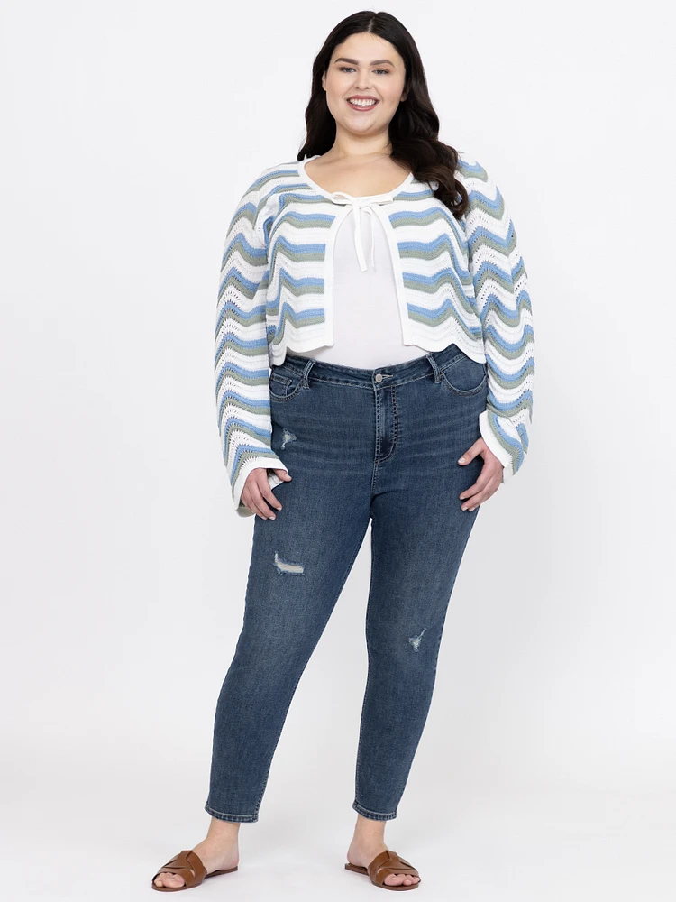 Women's Wave Stitch Tie Front Cardigan