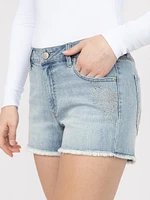 Women's Frayed Hem Denim Shortie with St