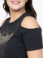 Women's Owl Cold Shoulder Oversized Tee