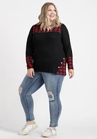 Women's Buffalo Plaid Colour Block Top