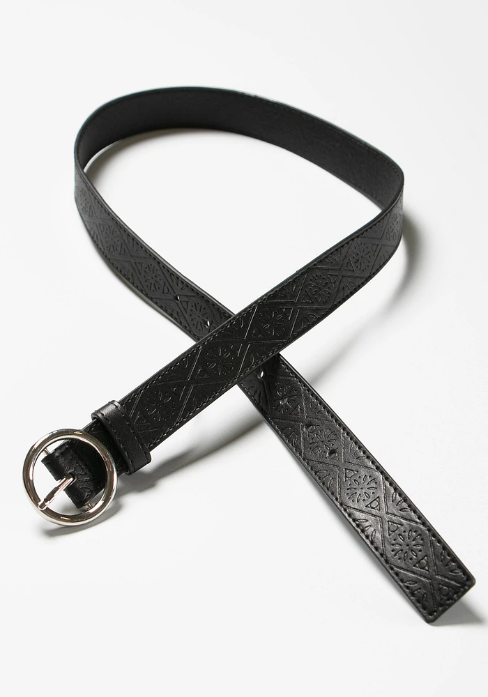 Women's Circle Hardware Embossed Belt