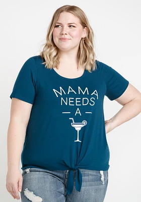 Women's Mama Tie Front Tee