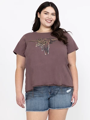 Women's Cow Skull Fringe Tee