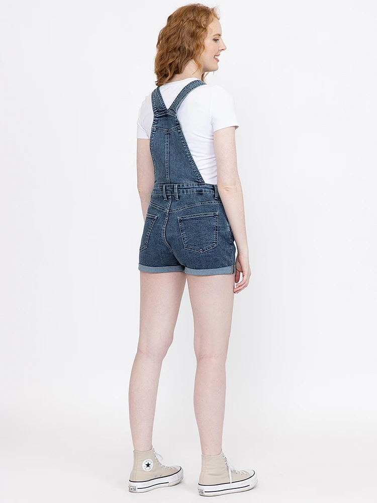 Women's Medium Dark Wash Cuffed Relaxed Denim Shortall