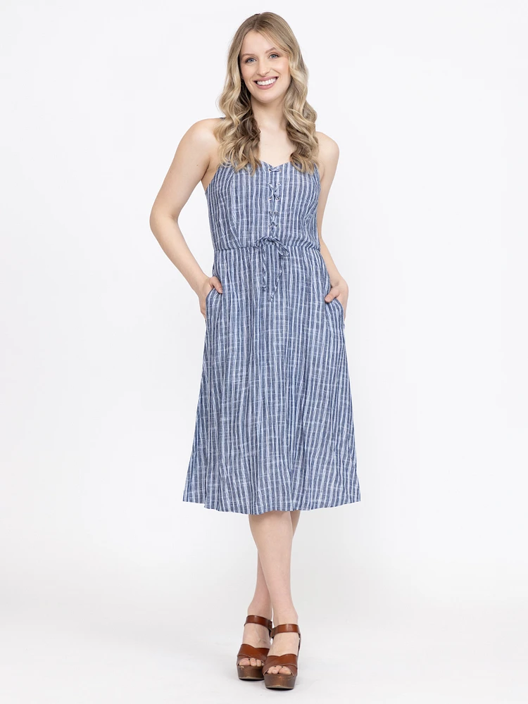 Women's Stripe Laceup Midi Dress