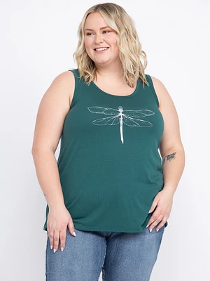 Women's Glitter Dragonfly Scoop Neck  Tank