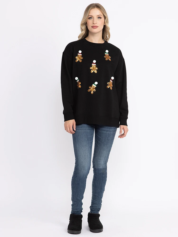 Women's Sequin Gingerbread Sweatshirt