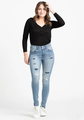 Women's 2 Button Rip & Repair Skinny Jea