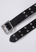 Women's Silver Grommet Black PU Belt