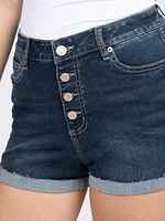 Women's High Rise Exposed Button Cuffed Shortie