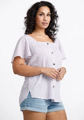 Women's Ditsy Flutter Sleeve Top