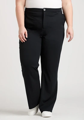 Women's Plus High Rise Black Crepe Knit Wide Leg Pant