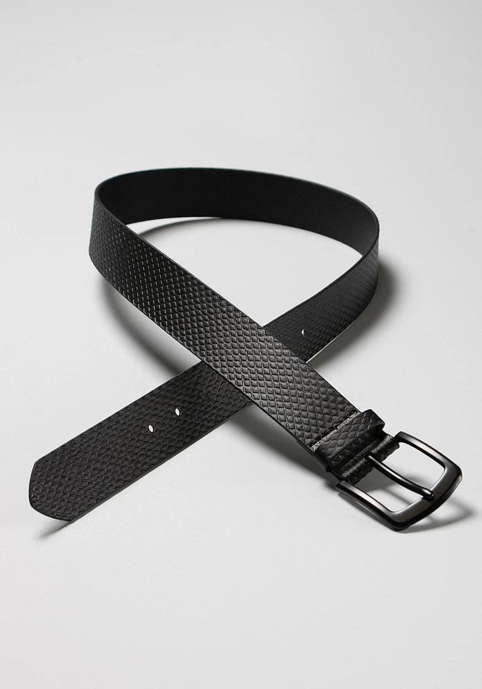 Men's Embossed Black Buckle Belt