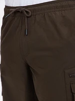 Brown Nylon Cargo E-Waist Short