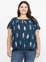 Women's Feather Print Peasant Top