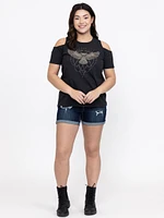 Women's Owl Cold Shoulder Oversized Tee