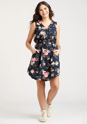 Women's Floral Half Button Dress