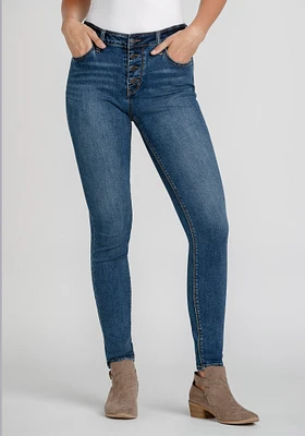 Women's Exposed Button Power Sculpt High Rise Skinny Jeans